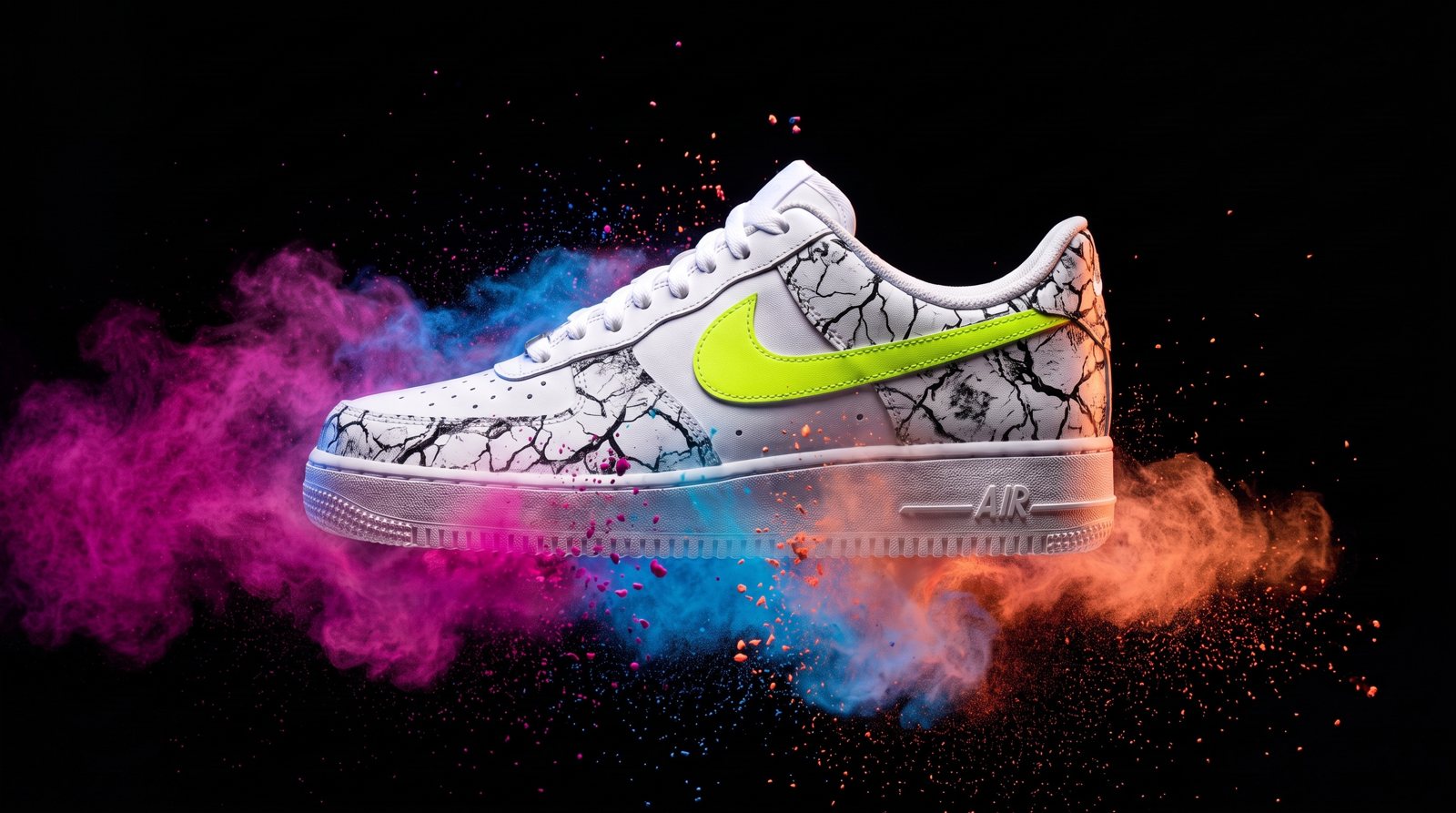 Air Force 1 mit Marmor-Muster und neongelbem Swoosh